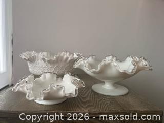 MaxSold Auction: Fenton Silver Crest Milk Glass Ruffle Bowl Lot – 3 Pieces - Oshawa (Ontario, Canada) SELLER MANAGED Downsizing Online Auction - Arthur Street Arthur