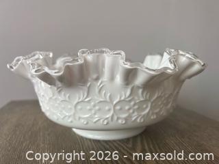 MaxSold Auction: Fenton Silver Crest Milk Glass Ruffle Bowl Lot – 3 Pieces - Oshawa (Ontario, Canada) SELLER MANAGED Downsizing Online Auction - Arthur Street Arthur
