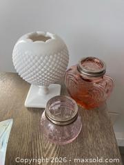 MaxSold Auction: Floral Spring Decorative Lot – Milk Glass, Floral Frog Jars & Trinket Dish - Oshawa (Ontario, Canada) SELLER MANAGED Downsizing Online Auction - Arthur Street Arthur