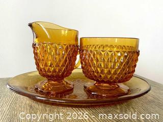 MaxSold Auction: Indiana Glass Diamond Point Sugar & Creamer Set with Underplate – Amber (3-Piece Set) - Oshawa (Ontario, Canada) SELLER MANAGED Downsizing Online Auction - Arthur Street Arthur