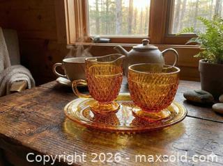 MaxSold Auction: Indiana Glass Diamond Point Sugar & Creamer Set with Underplate – Amber (3-Piece Set) - Oshawa (Ontario, Canada) SELLER MANAGED Downsizing Online Auction - Arthur Street Arthur