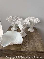 MaxSold Auction: Lot of 4 Fenton-Style Hobnail Milk Glass Pieces - Oshawa (Ontario, Canada) SELLER MANAGED Downsizing Online Auction - Arthur Street Arthur
