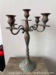 MaxSold Auction: Vintage 5-Arm Copper Candelabra – 17” Tall – Natural Green Patina - Oshawa (Ontario, Canada) SELLER MANAGED Downsizing Online Auction - Arthur Street Arthur