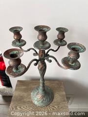 MaxSold Auction: Vintage 5-Arm Copper Candelabra – 17” Tall – Natural Green Patina - Oshawa (Ontario, Canada) SELLER MANAGED Downsizing Online Auction - Arthur Street Arthur