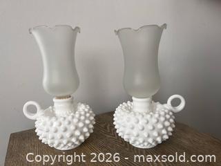 MaxSold Auction: Vintage Hobnail Milk Glass Candleholders – Set of 2 - Oshawa (Ontario, Canada) SELLER MANAGED Downsizing Online Auction - Arthur Street Arthur