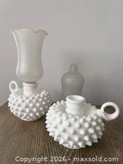MaxSold Auction: Vintage Hobnail Milk Glass Candleholders – Set of 2 - Oshawa (Ontario, Canada) SELLER MANAGED Downsizing Online Auction - Arthur Street Arthur