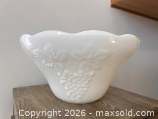 MaxSold Auction: Vintage Milk Glass Punch Bowl Set – Grape Relief Design - Oshawa (Ontario, Canada) SELLER MANAGED Downsizing Online Auction - Arthur Street Arthur