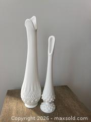 MaxSold Auction: Vintage Milk Glass Trumpet Bud Vases – Westmoreland & Hobnail Pair - Oshawa (Ontario, Canada) SELLER MANAGED Downsizing Online Auction - Arthur Street Arthur