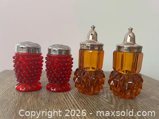 MaxSold Auction: Vintage Salt & Pepper Shaker Lot – 2 Pairs (Red Hobnail & Amber Diamond Point) - Oshawa (Ontario, Canada) SELLER MANAGED Downsizing Online Auction - Arthur Street Arthur