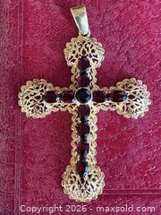 MaxSold Auction: 18K Yellow Gold Cross with 11 Large Garnets - Oakville (Ontario, Canada) PARTNER MANAGED Estate Sale Online Auction - Lakeshore Road West (Shipping Available)