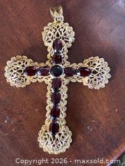MaxSold Auction: 18K Yellow Gold Cross with 11 Large Garnets - Oakville (Ontario, Canada) PARTNER MANAGED Estate Sale Online Auction - Lakeshore Road West (Shipping Available)