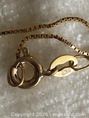 MaxSold Auction: 14K Solid Yellow Gold Box Chain Necklace, Italy 16 inches - Toronto (Ontario, Canada) SELLER MANAGED Downsizing Online Auction - O'connor Drive (CONDO)