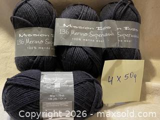 MaxSold Auction: Mission Falls Worsted Merino Wool Yarn - Navy (4 Skeins) - Toronto (Ontario, Canada) SELLER MANAGED Downsizing Online Auction - O'connor Drive (CONDO)