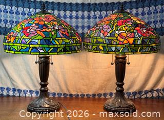 MaxSold Auction: Vintage Tiffany Style Stained Glass Lamps (Pair) - Hamilton (Ontario, Canada) SELLER MANAGED Estate Sale Online Auction - Gertrude St.