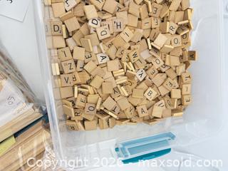 MaxSold Auction: Tub of Scrabble Tiles and Stands - Bremerton (Washington, USA) SELLER MANAGED Estate Sale Online Auction - Burwell Street
