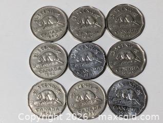 MaxSold Auction: Canadian Nickel Collection Lot x9 - South Frontenac (Ontario, Canada) SELLER MANAGED Downsizing Online Auction - Battersea Road