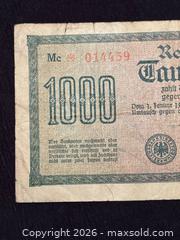 MaxSold Auction: 1923 GERMANY Depression Era  1000 MARK  RARE Banknote. - Aurora (Ontario, Canada) SELLER MANAGED Estate Sale Online Auction - Closs Square