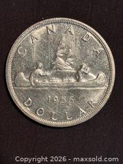 MaxSold Auction: 1956 Canada Silver One Dollar Coin. SEMI KEY  NICE GRADE -SILVER - Aurora (Ontario, Canada) SELLER MANAGED Estate Sale Online Auction - Closs Square