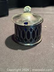 MaxSold Auction: Vintage Cobalt Blue Glass & Silver-Plated Mustard Jar 2-12” x 1-1/2” - Aurora (Ontario, Canada) SELLER MANAGED Estate Sale Online Auction - Closs Square
