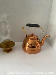 MaxSold Auction: Copper Kettle and Brass-Tone Hurricane Candle Holder with Glass Chimney - Wilmot (Ontario, Canada) PARTNER MANAGED Estate Sale Online Auction - Summit Crescent