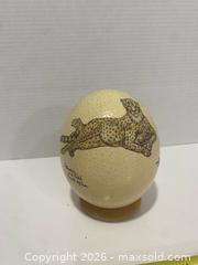 MaxSold Auction: Hand-Painted Ostrich Egg — Cheetah Design by M. Wilson - Wilmot (Ontario, Canada) PARTNER MANAGED Estate Sale Online Auction - Summit Crescent