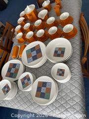 MaxSold Auction: Johnson Bros Orange & White Ironstone 90-piece Dinner and Tea Service Set - Wilmot (Ontario, Canada) PARTNER MANAGED Estate Sale Online Auction - Summit Crescent