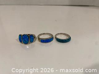 MaxSold Auction: Lot of 3 Sterling Silver Rings with Blue Opal Inlay & Crystals - Wilmot (Ontario, Canada) PARTNER MANAGED Estate Sale Online Auction - Summit Crescent