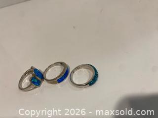 MaxSold Auction: Lot of 3 Sterling Silver Rings with Blue Opal Inlay & Crystals - Wilmot (Ontario, Canada) PARTNER MANAGED Estate Sale Online Auction - Summit Crescent