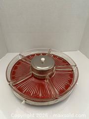 MaxSold Auction: Mid-Century Glass & Red Plastic Lazy Susan with Center Bowl - Wilmot (Ontario, Canada) PARTNER MANAGED Estate Sale Online Auction - Summit Crescent