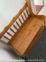 MaxSold Auction: Solid Oak Entryway Storage Bench with Backrest, 41 x 38 x 19 in - Wilmot (Ontario, Canada) PARTNER MANAGED Estate Sale Online Auction - Summit Crescent