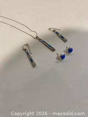 MaxSold Auction: Sterling Silver Blue Opal Inlay Necklace and Earring Set - Wilmot (Ontario, Canada) PARTNER MANAGED Estate Sale Online Auction - Summit Crescent