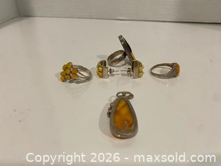 MaxSold Auction: Sterling Silver Ring, Earrings & Pendant with Amber Inlays - Wilmot (Ontario, Canada) PARTNER MANAGED Estate Sale Online Auction - Summit Crescent