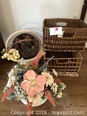 MaxSold Auction: Baskets & Silk Floral Arrangement in Ceramic Vase — Pink & Cream - Alexandria (Virginia, USA) SELLER MANAGED Downsizing Online Auction - Fort Worth Avenue