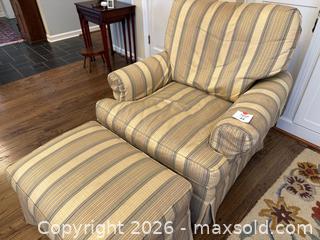 MaxSold Auction: Beige Striped Upholstered Armchair with Footrest - Alexandria (Virginia, USA) SELLER MANAGED Downsizing Online Auction - Fort Worth Avenue
