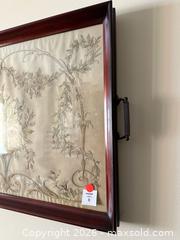 MaxSold Auction: Framed Embroidery Textile Art in Mahogany Wood Frame - Alexandria (Virginia, USA) SELLER MANAGED Downsizing Online Auction - Fort Worth Avenue