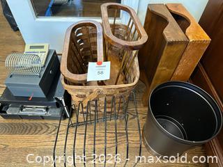 MaxSold Auction: Lot of 7+ Office Baskets, File Rack and Small Lock/Cash Box - Alexandria (Virginia, USA) SELLER MANAGED Downsizing Online Auction - Fort Worth Avenue