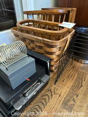 MaxSold Auction: Lot of 7+ Office Baskets, File Rack and Small Lock/Cash Box - Alexandria (Virginia, USA) SELLER MANAGED Downsizing Online Auction - Fort Worth Avenue