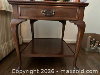 MaxSold Auction: Pair of Solid Wood Queen Anne Side Tables with Drawer and Shelf - Alexandria (Virginia, USA) SELLER MANAGED Downsizing Online Auction - Fort Worth Avenue