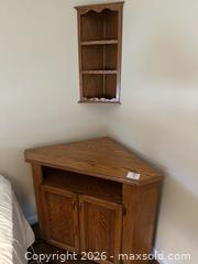 MaxSold Auction: Solid Oak Corner Cabinet & Corner Shelf, 3-Tier — Free-standing or Wall-mounted - Alexandria (Virginia, USA) SELLER MANAGED Downsizing Online Auction - Fort Worth Avenue