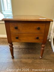 MaxSold Auction: Solid Wood Traditional End Table with 2 Drawers, Light Brown - Alexandria (Virginia, USA) SELLER MANAGED Downsizing Online Auction - Fort Worth Avenue