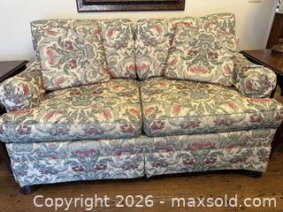 MaxSold Auction: Traditional 2-Seater Floral Tapestry Upholstered Sofa, Beige - Alexandria (Virginia, USA) SELLER MANAGED Downsizing Online Auction - Fort Worth Avenue