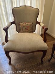 MaxSold Auction: Traditional Beige Upholstered Accent Chair with Wood Frame - Alexandria (Virginia, USA) SELLER MANAGED Downsizing Online Auction - Fort Worth Avenue