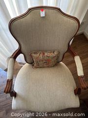 MaxSold Auction: Traditional Beige Upholstered Accent Chair with Wood Frame - Alexandria (Virginia, USA) SELLER MANAGED Downsizing Online Auction - Fort Worth Avenue