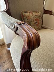 MaxSold Auction: Traditional Beige Upholstered Accent Chair with Wood Frame - Alexandria (Virginia, USA) SELLER MANAGED Downsizing Online Auction - Fort Worth Avenue