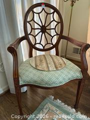 MaxSold Auction: Traditional Green Upholstered Armchair with Wood Frame - Alexandria (Virginia, USA) SELLER MANAGED Downsizing Online Auction - Fort Worth Avenue