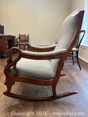 MaxSold Auction: Traditional Upholstered Wood Rocking Chair, Medium Brown - Alexandria (Virginia, USA) SELLER MANAGED Downsizing Online Auction - Fort Worth Avenue