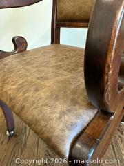 MaxSold Auction: Victorian Traditional Wooden Office Chair on casters, Tan Faux Leather Seat - Alexandria (Virginia, USA) SELLER MANAGED Downsizing Online Auction - Fort Worth Avenue