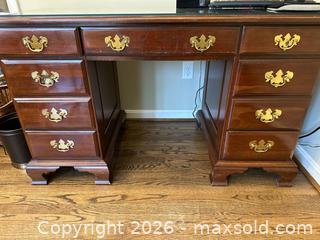 MaxSold Auction: Vintage Mid-Century Wood Office Desk with Glass Top - Alexandria (Virginia, USA) SELLER MANAGED Downsizing Online Auction - Fort Worth Avenue