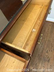 MaxSold Auction: Vintage Mid-Century Wood Office Desk with Glass Top - Alexandria (Virginia, USA) SELLER MANAGED Downsizing Online Auction - Fort Worth Avenue