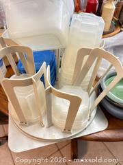 MaxSold Auction: Assorted Plastic Food Storage Containers with Organizer & Lids - Orange (Texas, USA) SELLER MANAGED Estate Sale Online Auction - Camelot Street